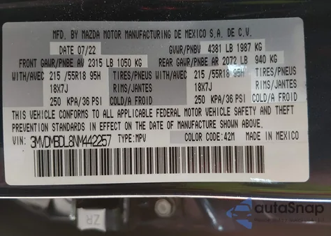 2022 Mazda Cx-30 Premium from USA, damaged, VIN 3MVDMBDL8NM442257